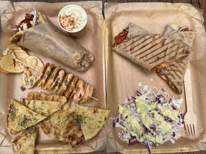 Pita potato gyros tzatziki salad and wrap with vegan mince at Vegan Beat in Athens