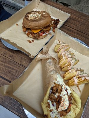 Gyros burger and space gyros wrap at Vegan Beat in Athens