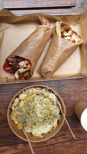 Gyros and mango salad at Vegan Beat in Athens