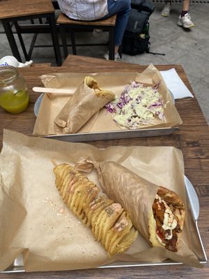 Space Gyros with salad and potatoes  at Vegan Beat in Athens