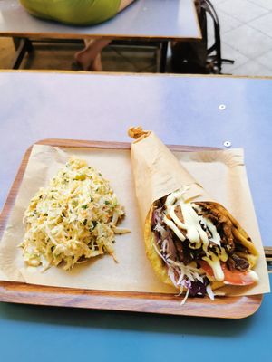 Space gyros and coleslaw at Vegan Beat in Athens