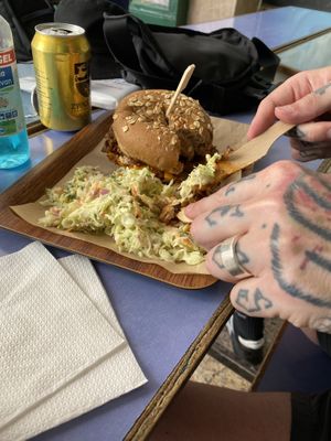 Gyros burger with coleslaw side   at Vegan Beat in Athens