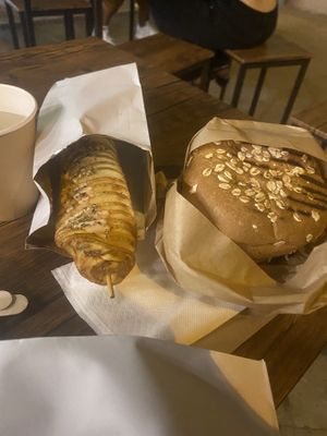 Big Boss Burger and Spiral Potato  at Vegan Beat in Athens
