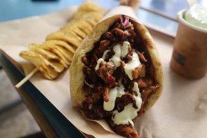 Space gyro and spiral potato   at Vegan Beat in Athens