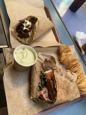 cauli wrap and gyros with mushroom - For mushroom lovers, PLEASE TRY! and also the typical greek sauce - it’s fabulous.  at Vegan Beat in Athens