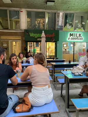 Outside seating   at Vegan Beat in Athens