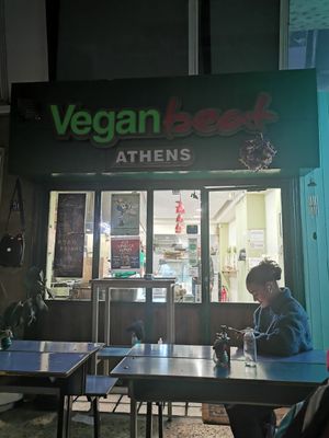 From the outside at Vegan Beat in Athens