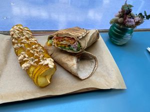 Cauliflower Wrap with Potato Spiral at Vegan Beat in Athens