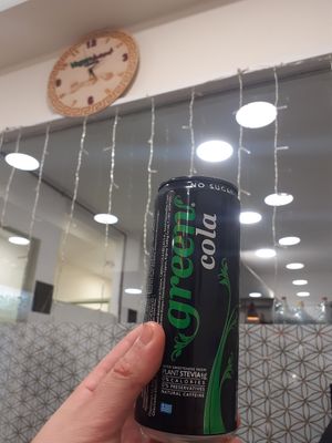 Green cola at Vegan Beat in Athens