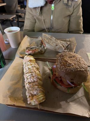 Lahmajun, Cauliflower Burger and Spiral Potatoes 😋  at Vegan Beat in Athens