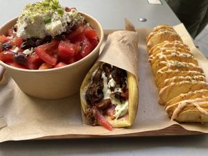 The cheese on the salad was so good!!! Everything was delicious.   at Vegan Beat in Athens