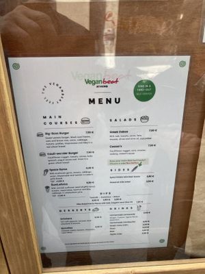 Menu at Vegan Beat in Athens