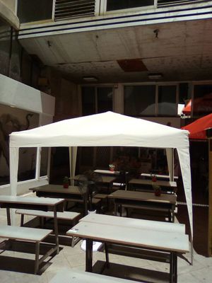 Outdoor seating area at Vegan Beat in Athens