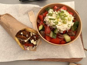 Salad with feta and gyros  at Vegan Beat in Athens