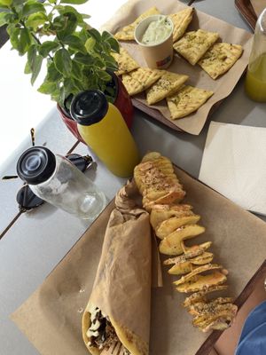 Pita bread with zaziki, curly potato, gyros wrap 💖  at Vegan Beat in Athens