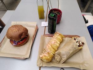 Lemonade, Burger, chips and gyros at Vegan Beat in Athens