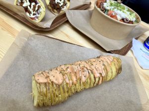 Potato spiral  at Vegan Beat in Athens