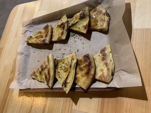 Pita and olive oill  at Vegan Beat in Athens