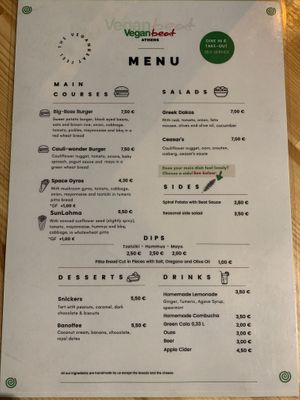 Menu (correct 5th February 2024)  at Vegan Beat in Athens