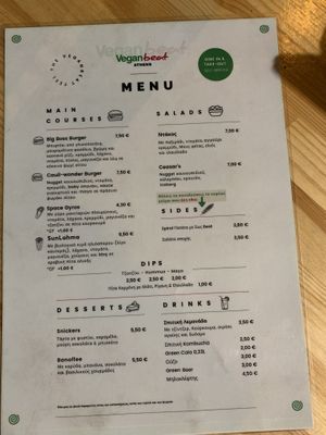 Menu (correct 5th February 2024)  at Vegan Beat in Athens