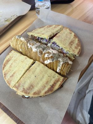 crispy potato and a pitta  at Vegan Beat in Athens