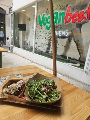Space Gyros with side salad at Vegan Beat in Athens