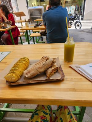 Returned had the Lahmajun and asked to have the potatoes without mayo and to have mustard instead of mayo in the wrap.  DELICIOUS! at Vegan Beat in Athens