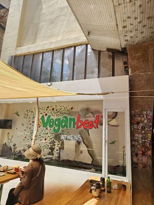 Nice outdoors seating in the shade. at Vegan Beat in Athens
