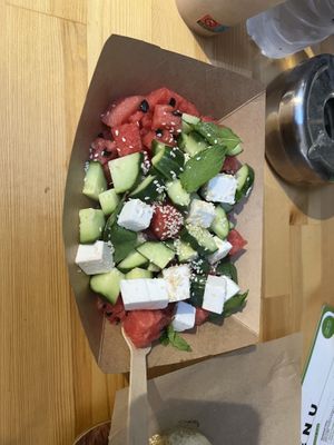 Summer salad with watermelon, mint and feta   at Vegan Beat in Athens