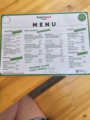 Menu at Vegan Beat in Athens