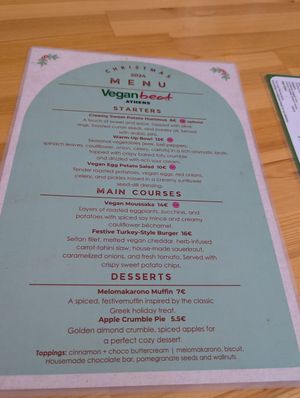 Christmas menu 2024 at Vegan Beat in Athens
