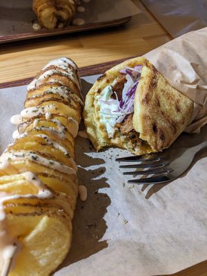 Space Gyros and spiral potatoes at Vegan Beat in Athens
