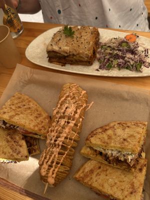 gyros, potato and moussaka   at Vegan Beat in Athens