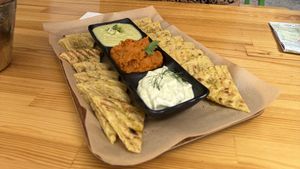 Pitta and dips   at Vegan Beat in Athens