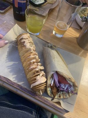 Space gyros combo, beer and the amazing house lemonade  at Vegan Beat in Athens