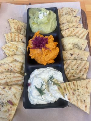 Humous, vegan tzatziki and skordalia  at Vegan Beat in Athens