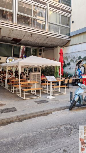 Outside seats at Rhino Vegan Beat in Athens