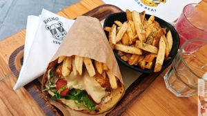  Chick ‘n’ Fitty
Mushrooms, potatoes, lettuce, truffle mayo, homemade tumeric pita at Rhino Vegan Beat in Athens