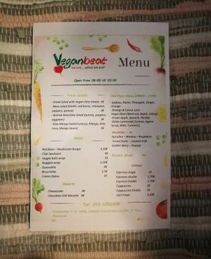 menu at Vegan Beat in Athens