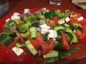 Greek salad at Vegan Beat in Athens