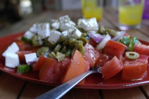 Greek salad with vegan feta at Vegan Beat in Athens
