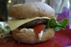 Red bean burger at Vegan Beat in Athens