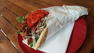 Mushroom gyros at Vegan Beat in Athens