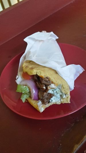 Greek Mushroom Gyros. Sooooo tasty! at Vegan Beat in Athens