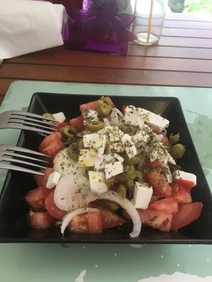 Greek salad at Vegan Beat in Athens