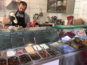 The counter at Vegan Beat in Athens