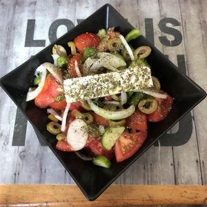 Greek Salad with Feta “Cheese” at Vegan Beat in Athens