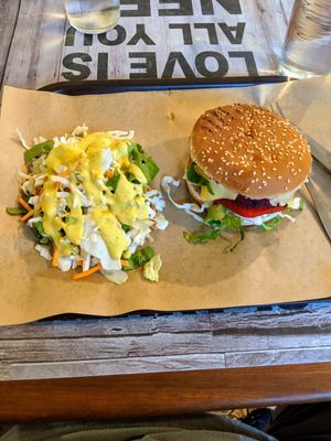 Beet/chickpeas burger at Vegan Beat in Athens