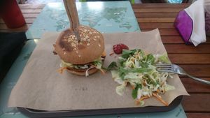 Veggie burger at Vegan Beat in Athens