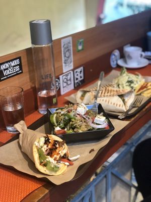 Mushroom Gyros and Greek salad with ‘cheese' at Vegan Beat in Athens